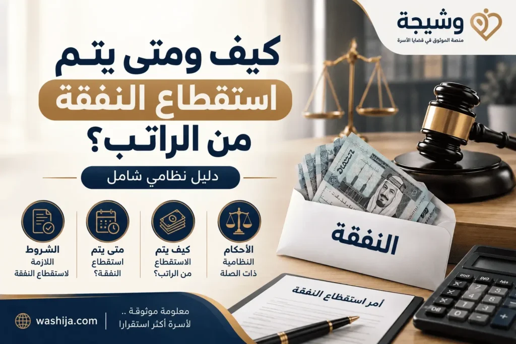 كيف ومتى يتم استقطاع النفقة من الراتب في السعودية وفق نظام التنفيذ – دليل نظامي من منصة وشيجة.