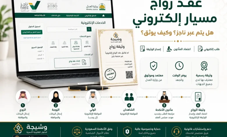 عقد زواج مسيار إلكتروني عبر منصة ناجز واعتماده من مأذون الأنكحة
